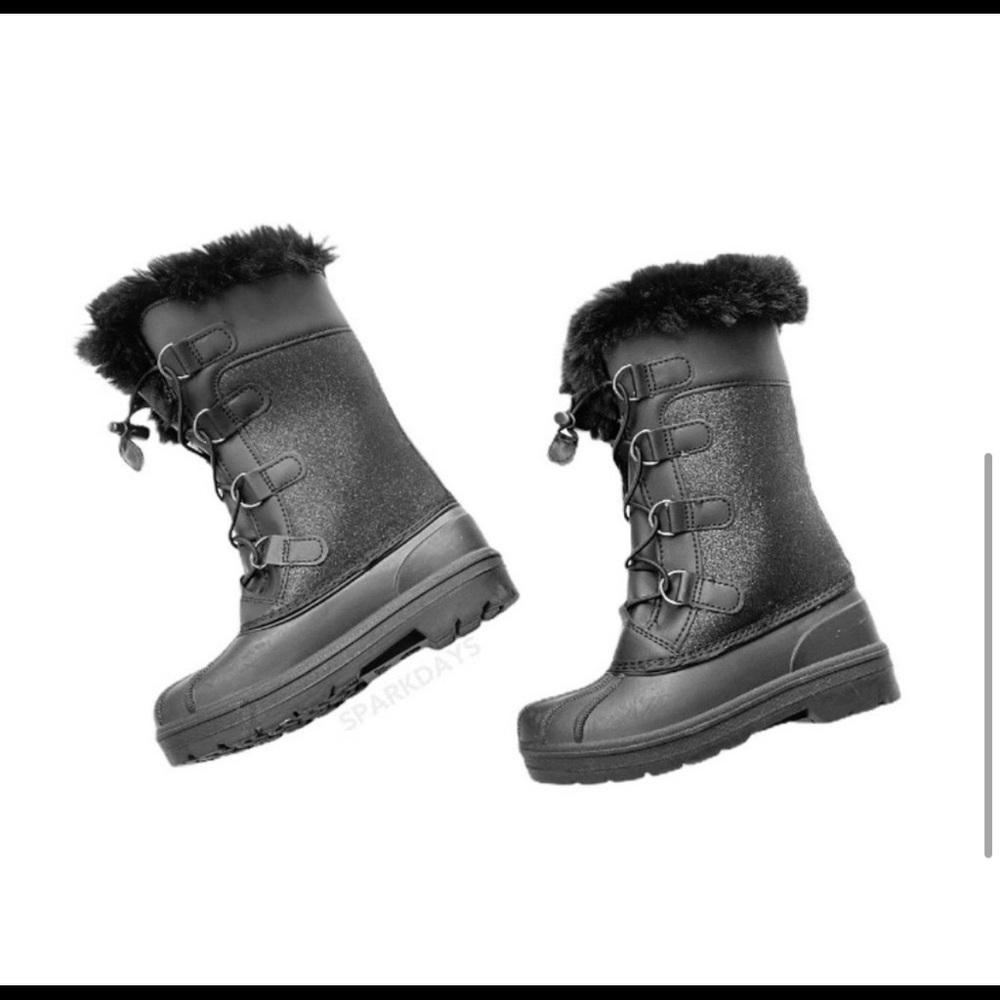 Cat & Jack Kids Black Fur lace Up Tall Boots | 13